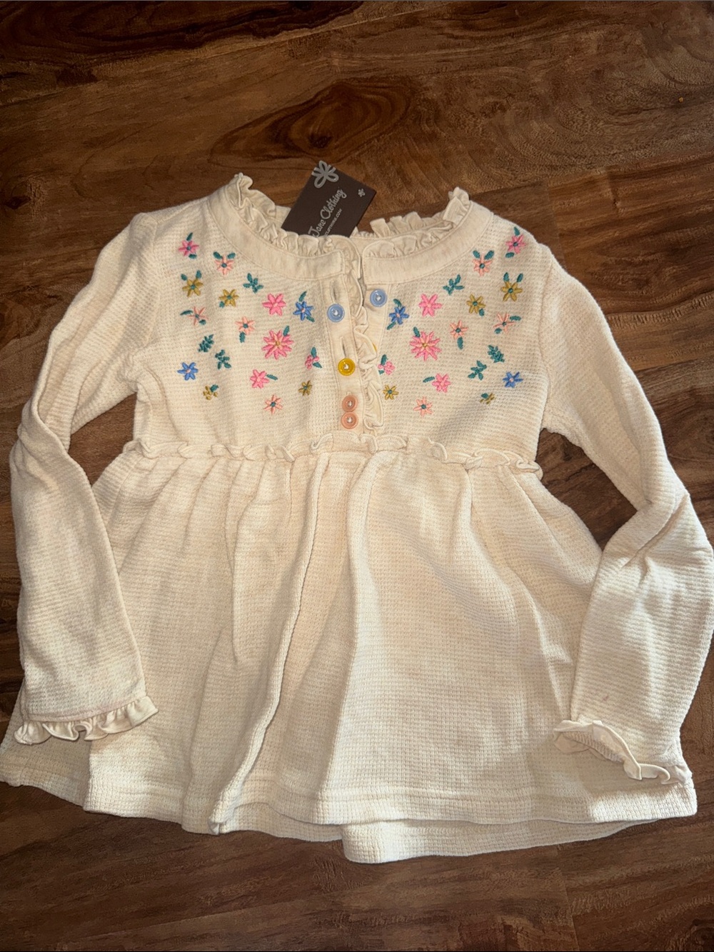 Matilda Jane Cream Long-Sleeve Top with Colorful Floral Embroidery NWT’s Size 4